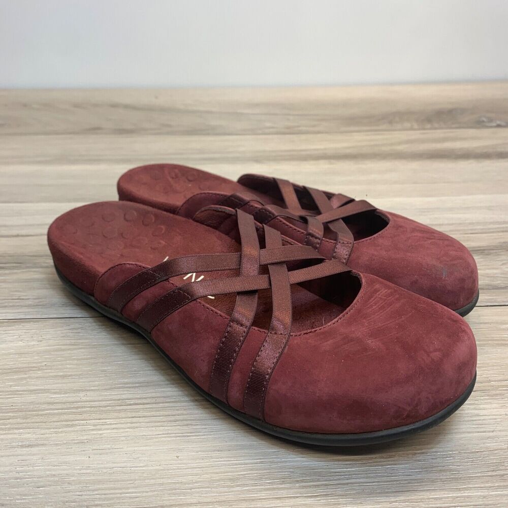 Vionic Rest Claire Slip On Mule Suede Leather Shoes Flats Womens 7 Burgundy Wine